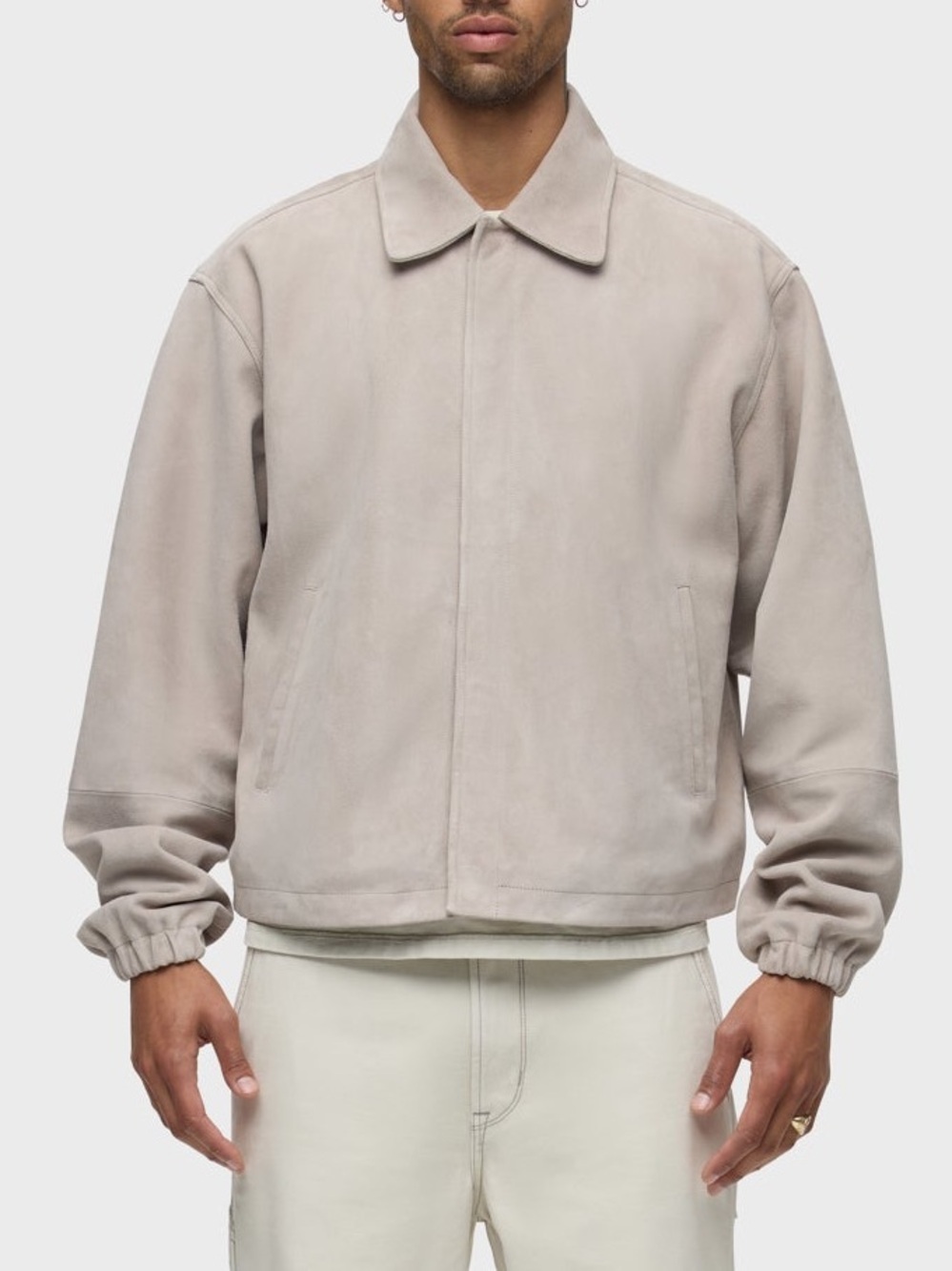 Hudson Jeans Coach Jacket Oxford Tan Goat Suede Leather Mens Sz L